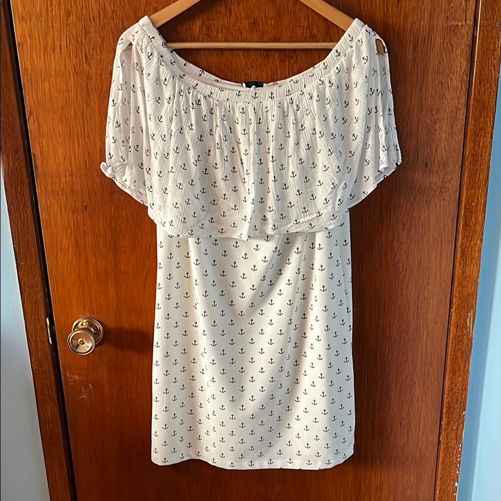 Vintage Zara Blue and White Ruffled Short Sleeve Dress.